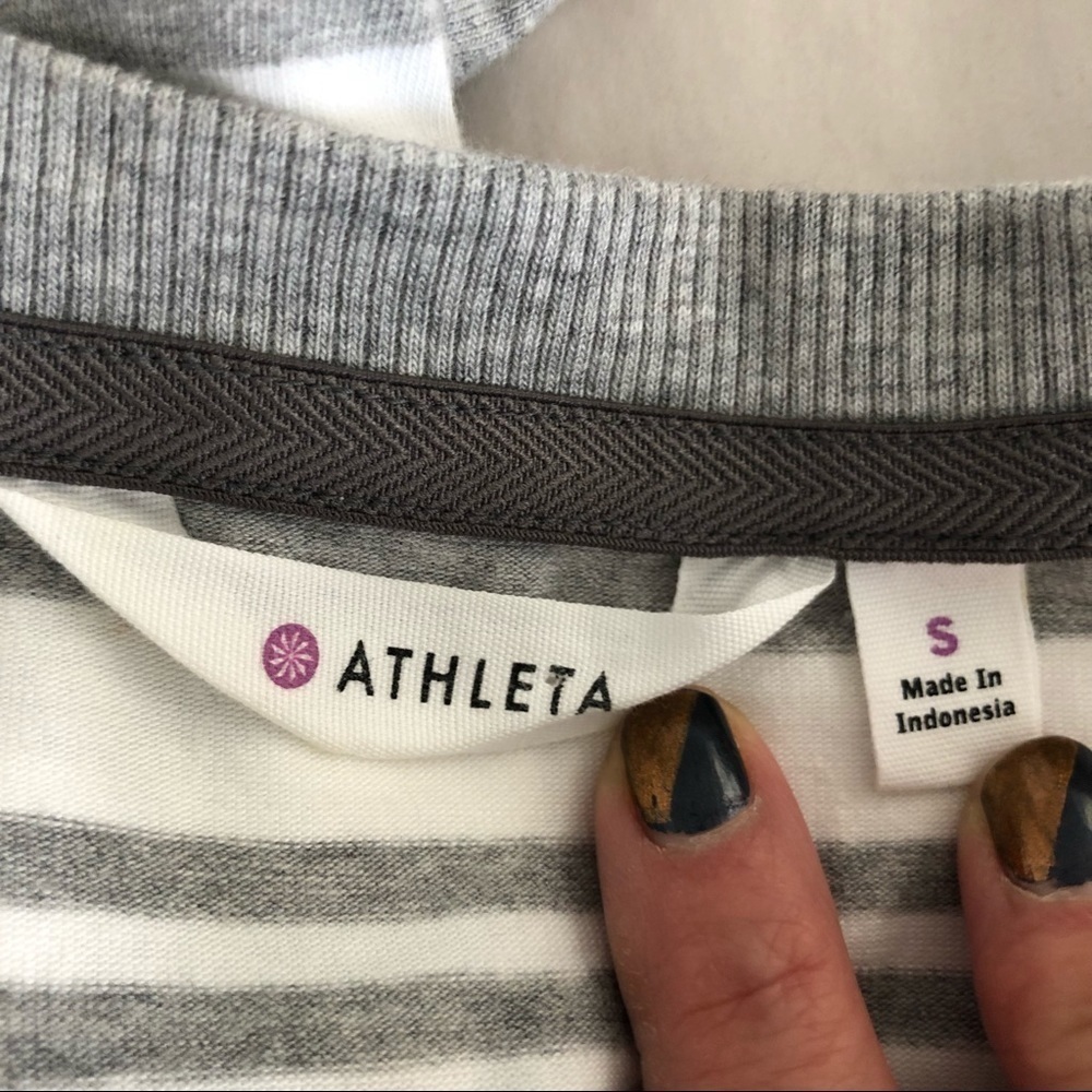 Athleta Topanga V-neck gray striped ruched jersey knit dress size small - Picture 5 of 6